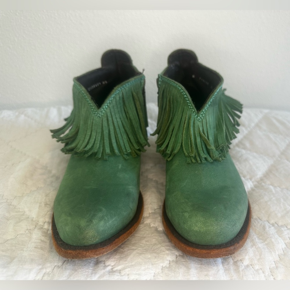 Liberty Black Nomad Leather Fringe Ankle Booties - Sz 6.5 - Green - EUC - Picture 5 of 13